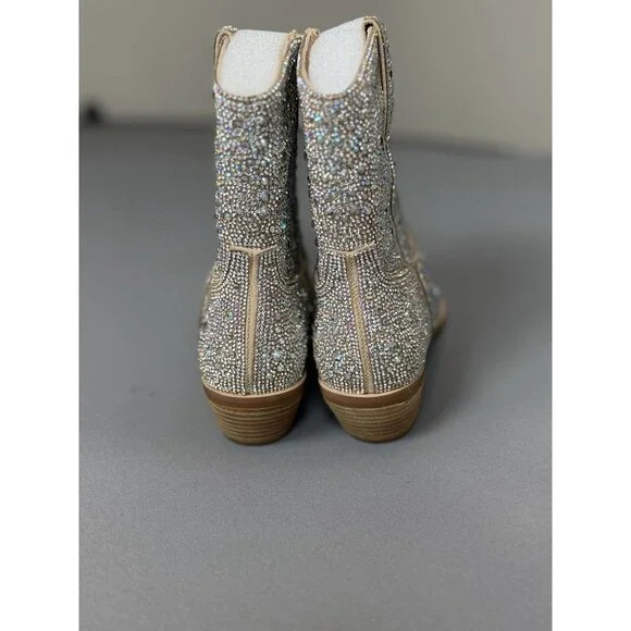 Madden Girl Rhinestone Western Ankle Boots – Size 6 – Sparkly Cowgirl Booties - Picture 4 of 16
